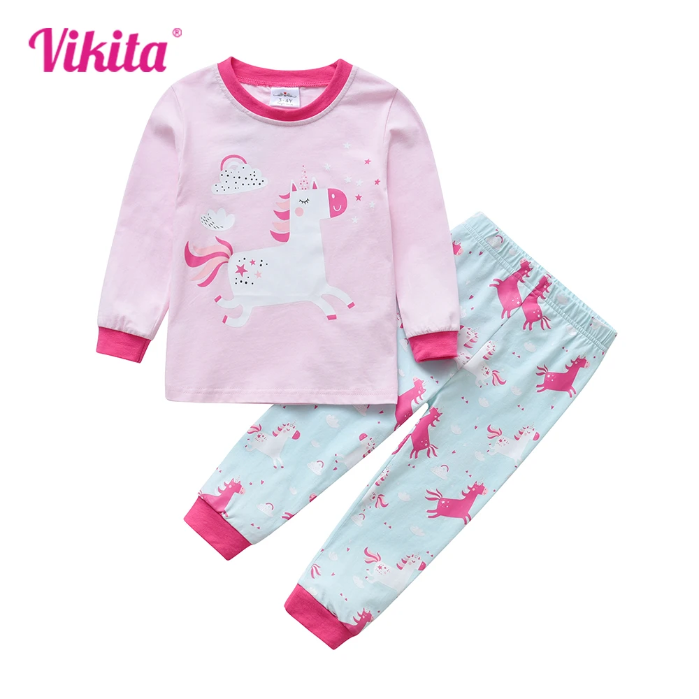 VIKITA Girls Clothing Sets Kids Long Sleeve Cotton Casual Unicorn Tops Tees and Leggings Pants 2 PCS Suit Kids Home Wear Pajamas