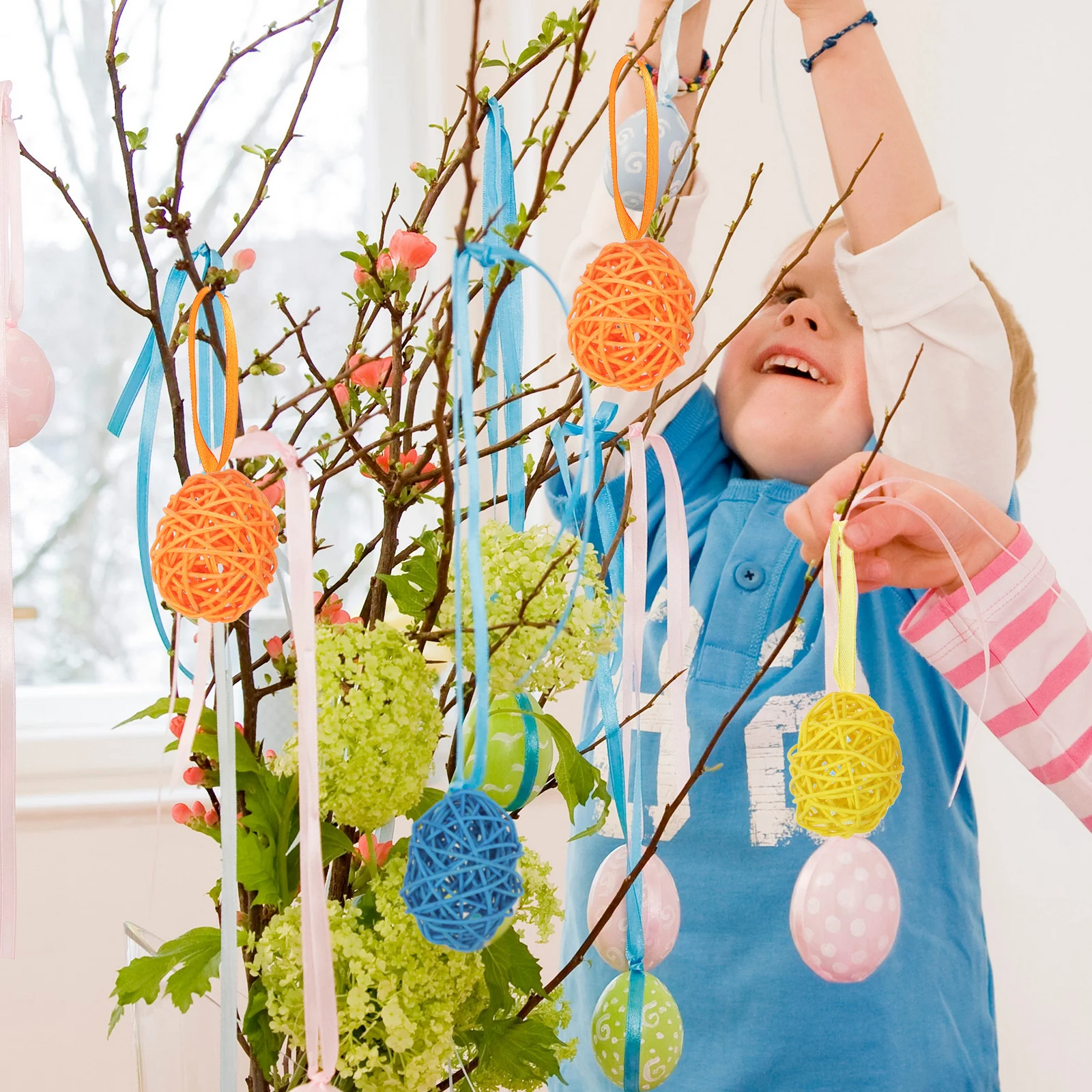 

8pcs Colorful Egg Decor Hanging Easter Egg Ornament Festival Party Scene Layout Props Easter Tree Decorations Craft Supply