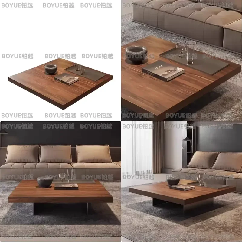 for Modern Simple Square Walnut Coffee Table Italian Floating Design Wabi-Sabi Style Solid Wood Living Room Center Table