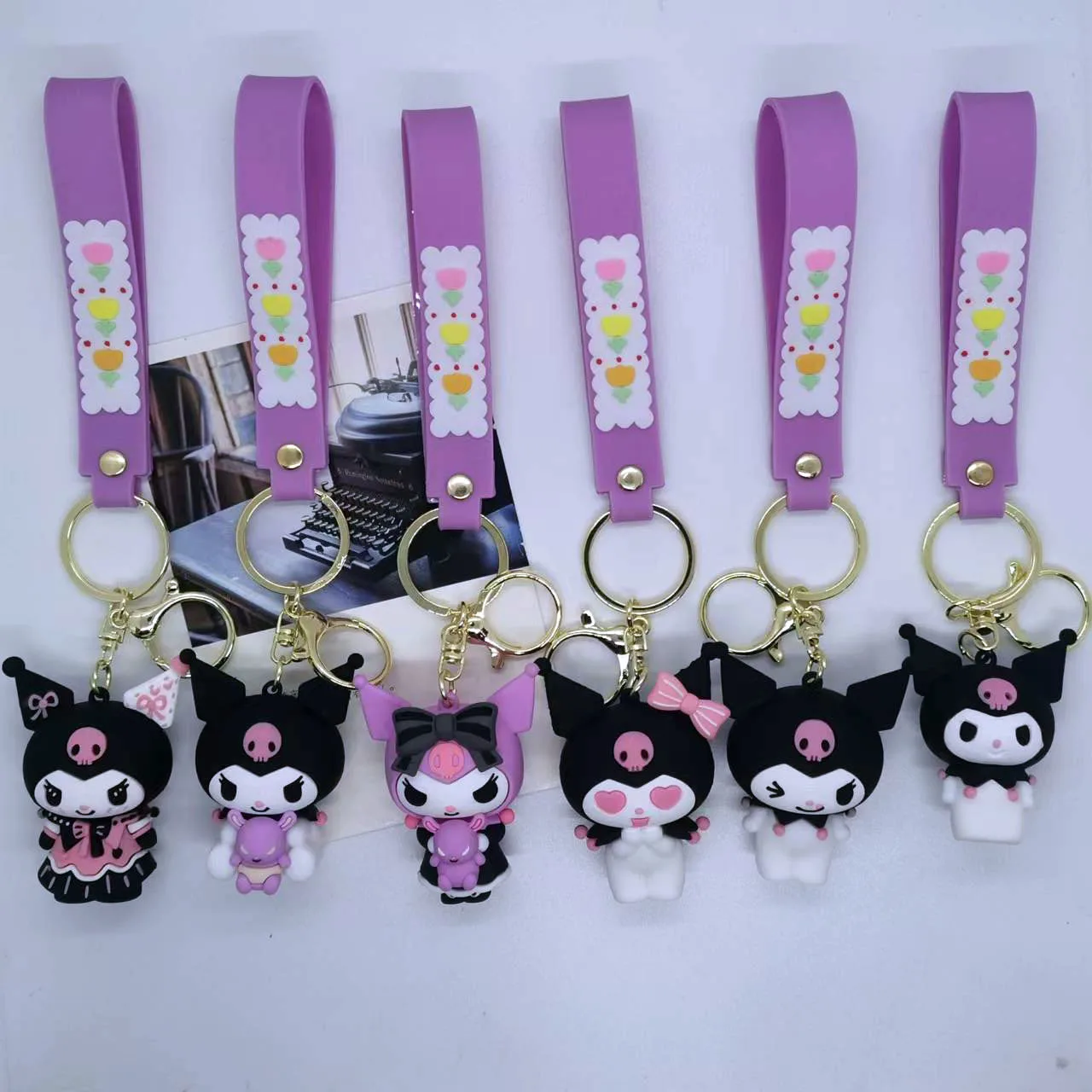 

New Cross-border Creative Cartoon Sanrio Kuromi Doll Keychain Bag Car Keychain Accessories Gift Kawaii Cute Personalized Gifts