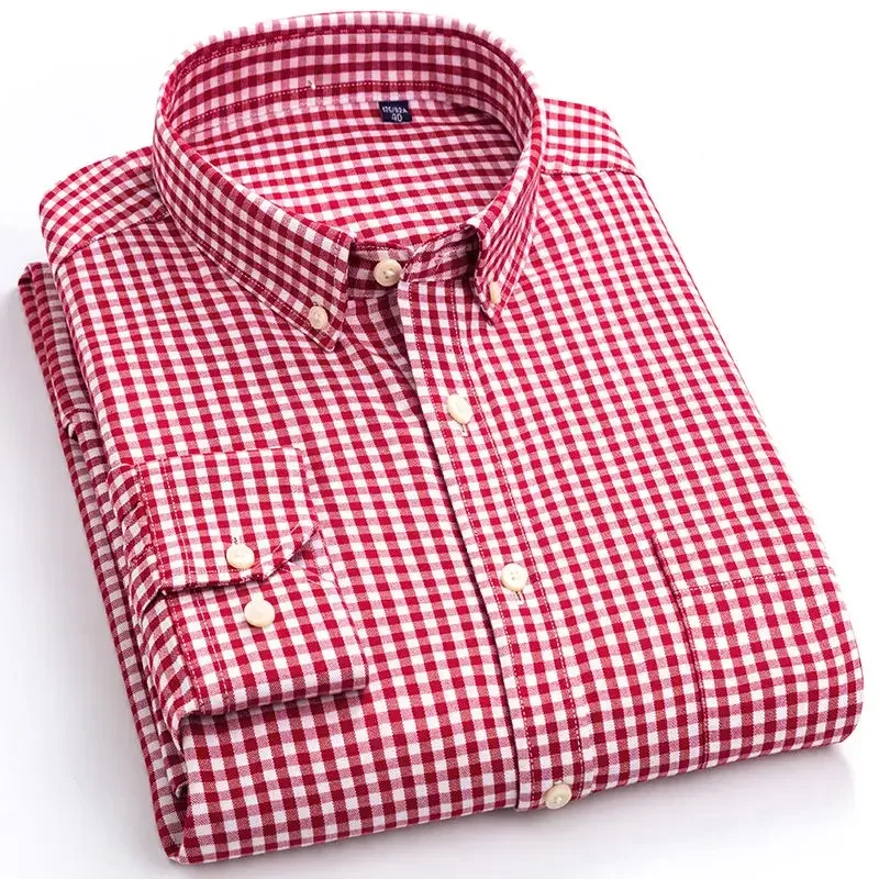 

Cotton Plaid Shirts for Men Black White Long Sleeve Non Iron Formal Casual Office Business Striped Dress Shirt Anti-Wrinkle