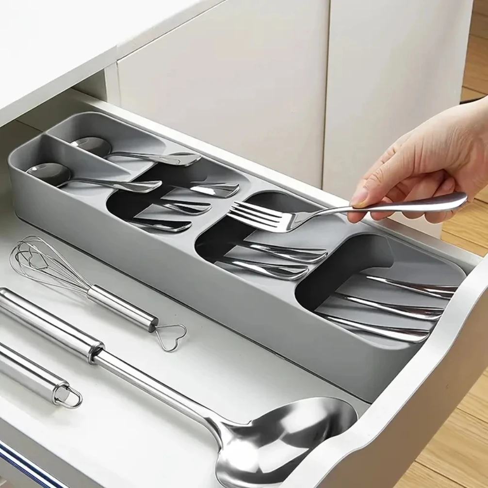 NBNB Multi-purpose Cutlery Storage Tray Cutlery Fork Spoon Compartmentalized Organizer Kitchen Drawer Categorized Storage Boxes