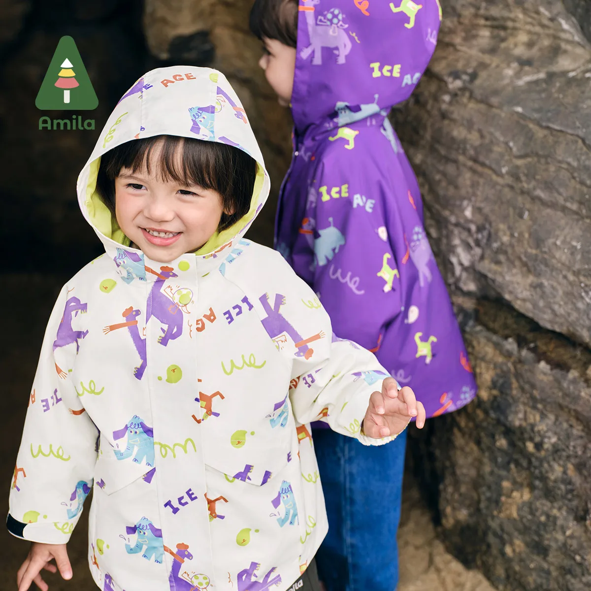 Amial Baby Jacket 2024 Autumn New Boys And Girls Three-Proof Anti-Static Outdoor Sports Hooded Cartoon Casual Children’s Jacket