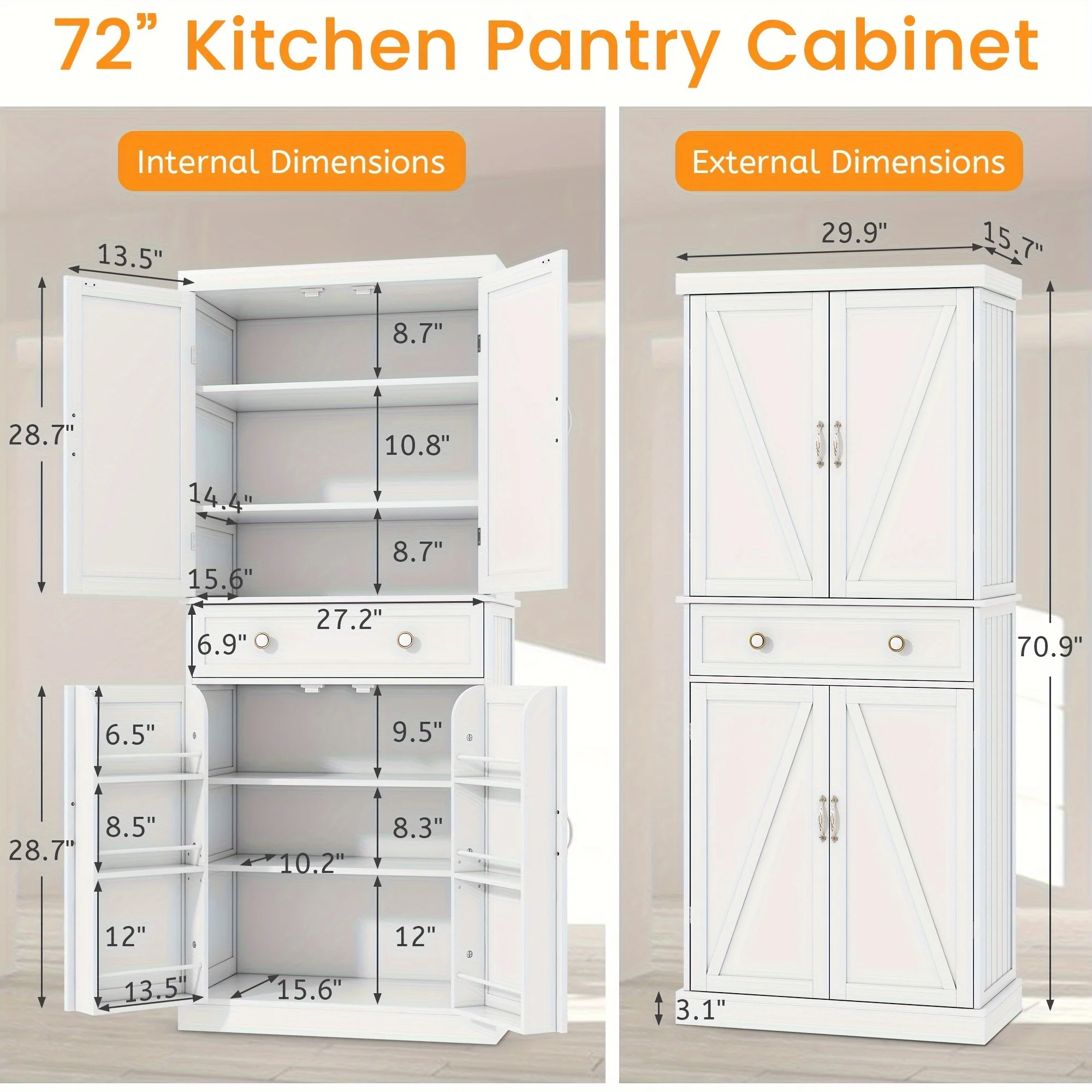 1 set Color: White Material: MDF Traditional independent kitchen storage, cutlery rack with one drawer and two double doors