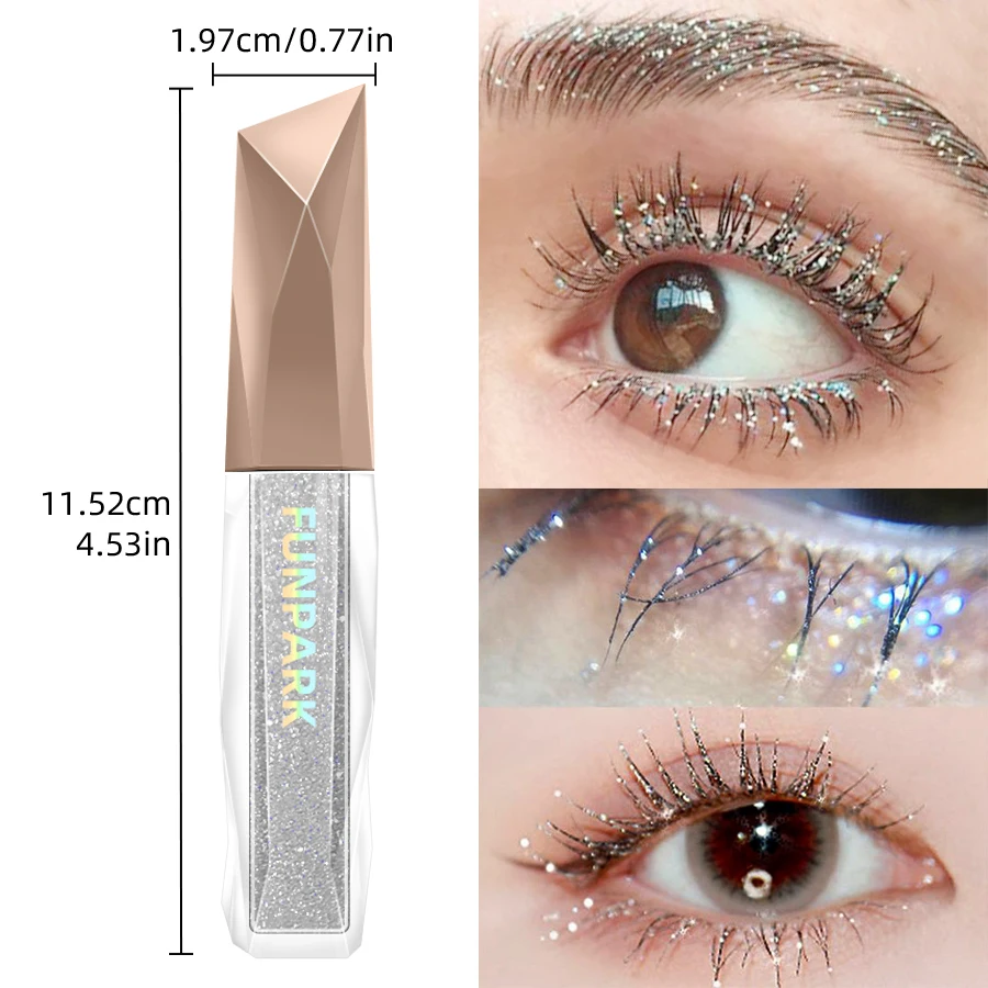 Deslumbrante Diamond Glitter Mascara, fórmula à prova d'água, duradoura, à prova de manchas, onda intensa, magia de alongamento, uma beleza Mus