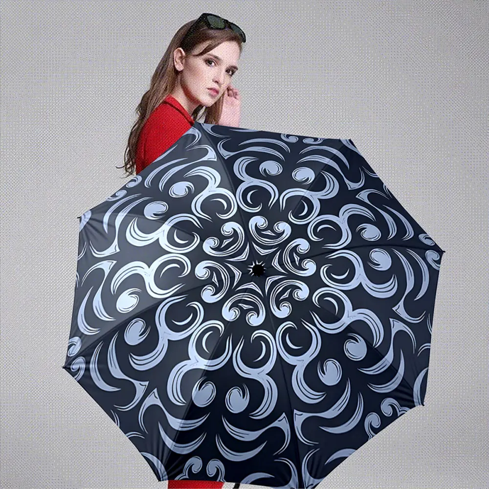 Abstract Blue Swirl Pattern Design on Dark Background portable waterproof sun rain umbrella for outdoor travel beach