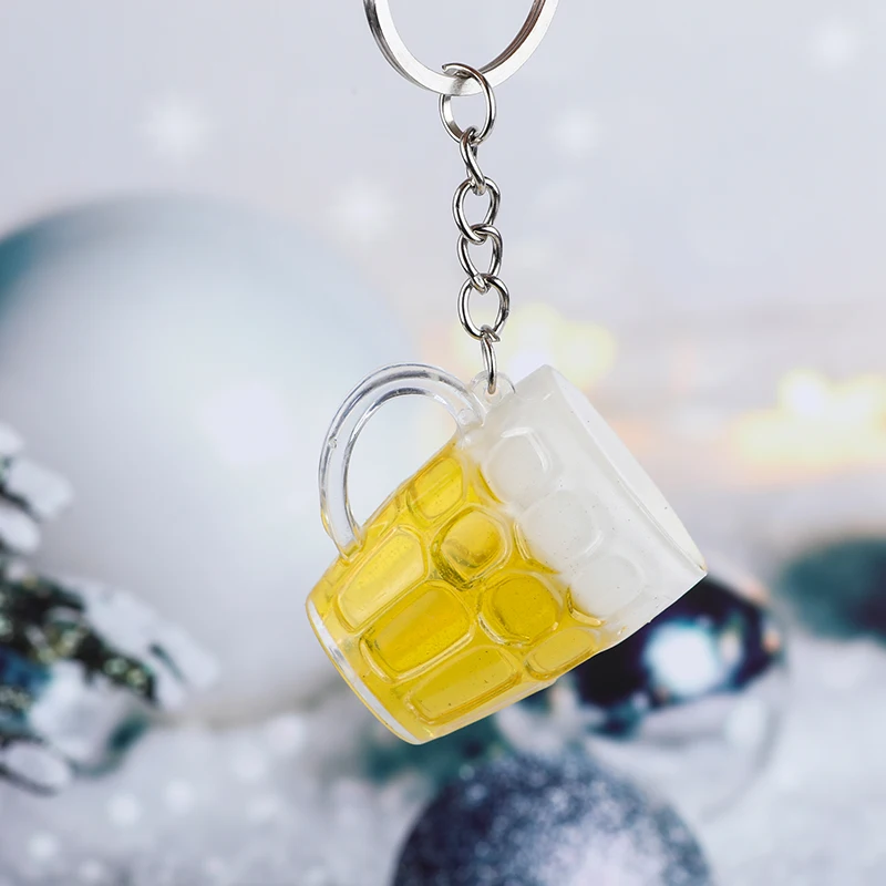 1PC Creative Acrylic Beer Mug Keychains Simulation Mini Drink Keyring For Men Women Car Bag Pendant Accessories Gift Party image 5