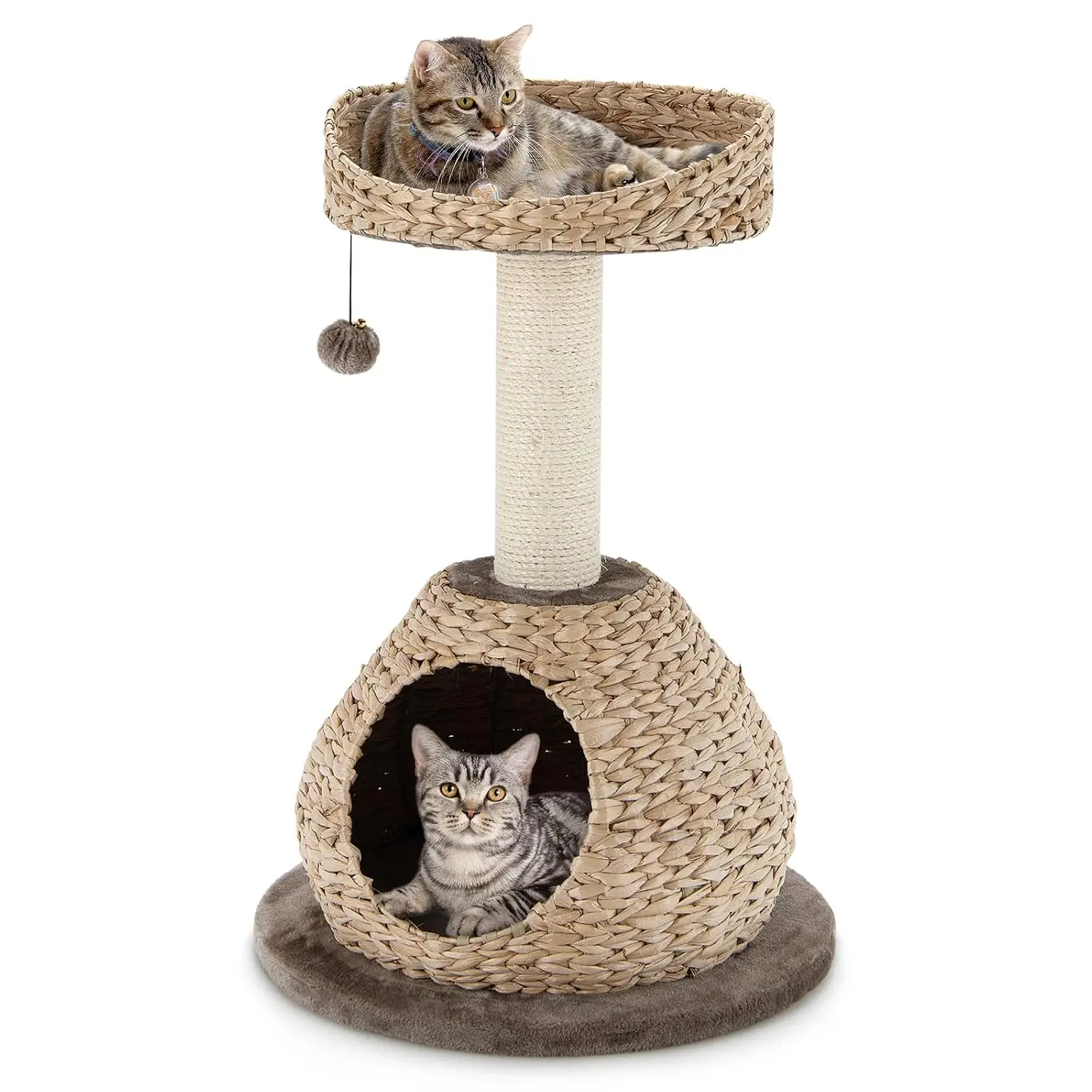 Modern Cat Tree, Small Cat Tower with Natural Sisal Scratching Post, Hand-Made Wicker Cat Condo & Top Perch, Funny Hanging