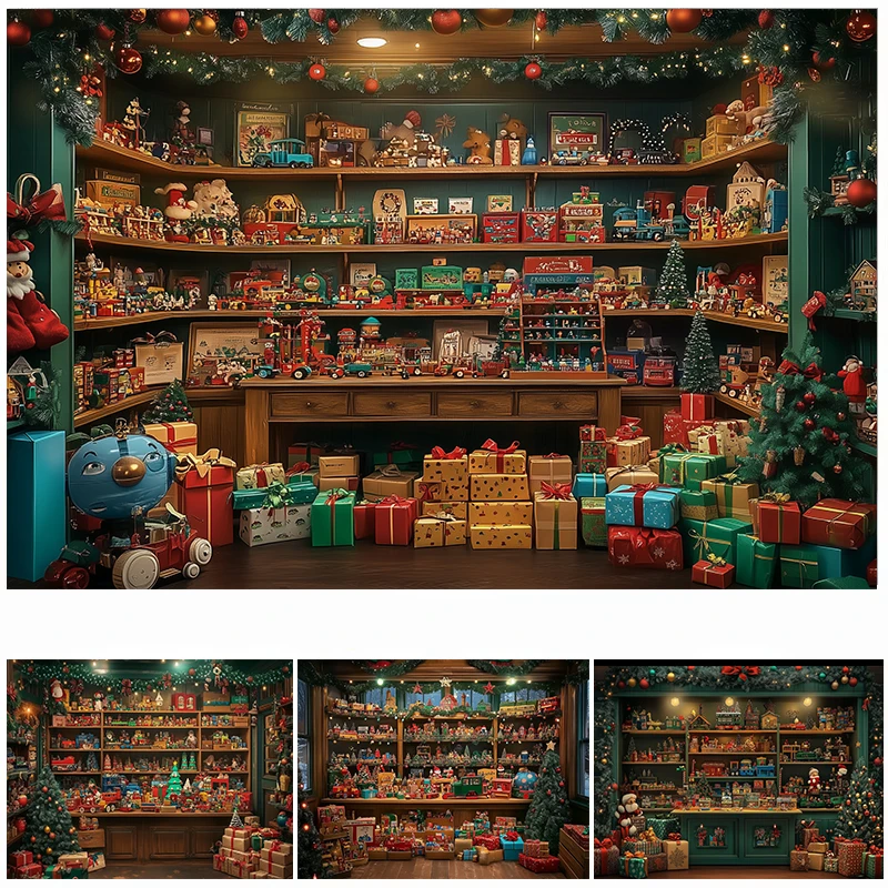 

LS Photography Background Xmas Toy Store Cabinet Birthday Gift Decor Christmas Holiday kids portrait photo Backdrop Studio