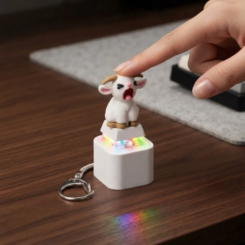 Rechargeable Screaming Goat Key Chain LED-Glowing Anti-Stress Mechanical Key Cap Portable-Clicky Pocket-Sized Fidget Button