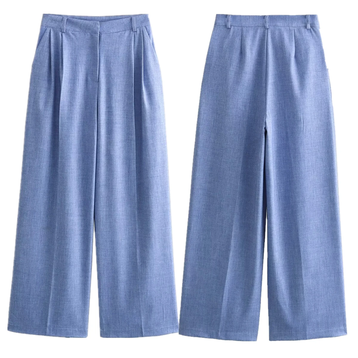 

Withered Wide Leg Pants Women Minimalism Casual Trousers Sky Blue High Waist Loose Pants For Women Ladies