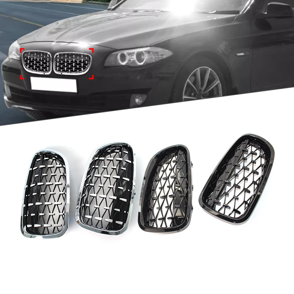 

Auto Front Kidney Grill Diamond Mesh Grille ABS Plastic Left & Right 2Pcs For BMW 5 Series F18 F10 4-door sedan 2010-2017