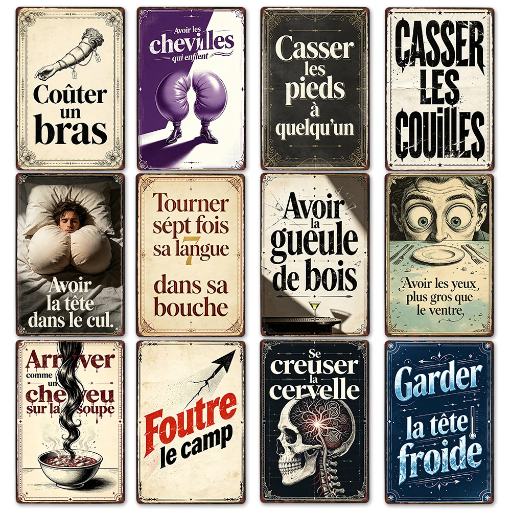 Vintage French Phrases Tin Signs Decorative Wall Art for Home Bar Kitchen Bedroom
