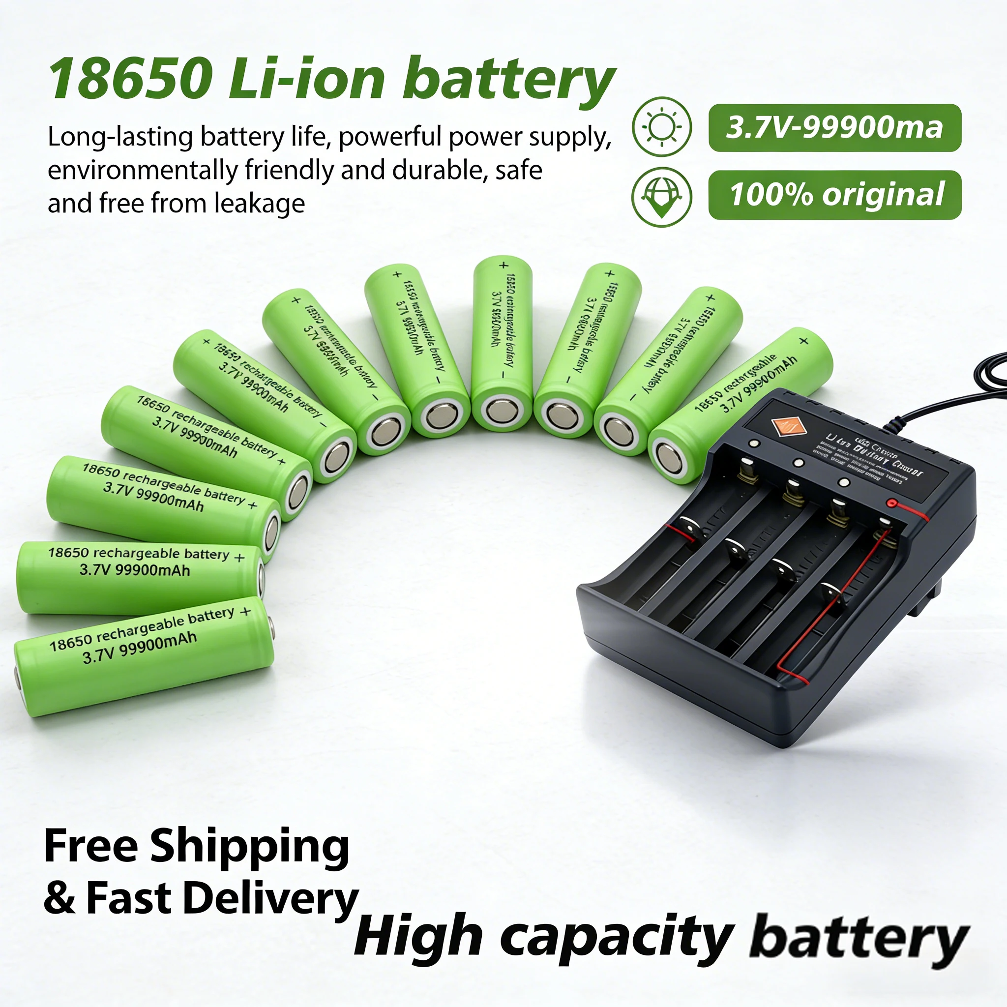 18650 Lithium Ion Battery 3.7 V 18650 Rechargeable Li-ion Cells for Flashlights Headlamp Toys Electronic Charging
