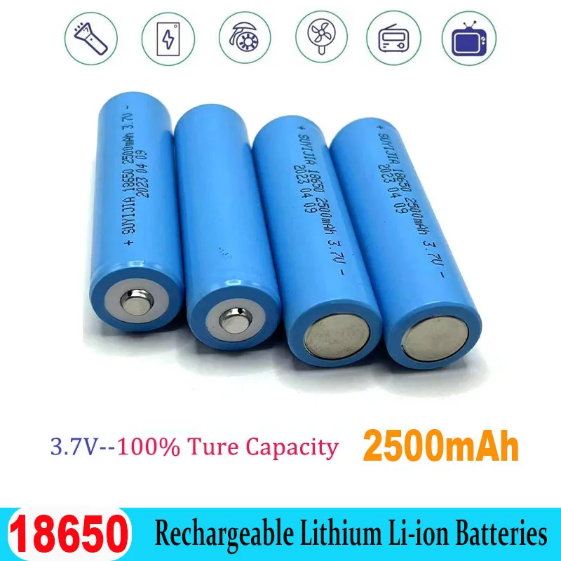 New 18650 Battery Rechargeable Battery 3.7V 18650 2500mAh Capacity Lithium Ion Rechargeable Battery Flashlight Shaker Battery