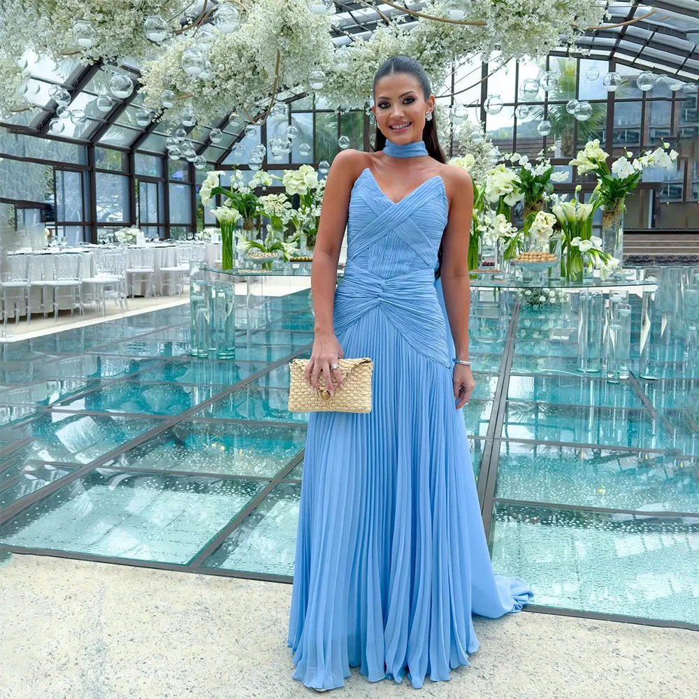 فستان سهرة أنيق أزرق على شكل قلب بدون أكمام فساتين زفاف للضيوف للنساء فستان رسمي طويل مخصص للحفلات #1
