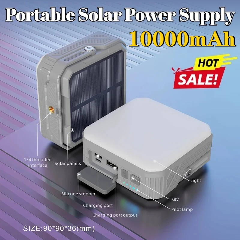 

New Square Solar Power Bank 10000mah Outdoor Mini Solar Power Bank Portable Camping Mobile Power Bank for IPhone Xiaomi Samsung