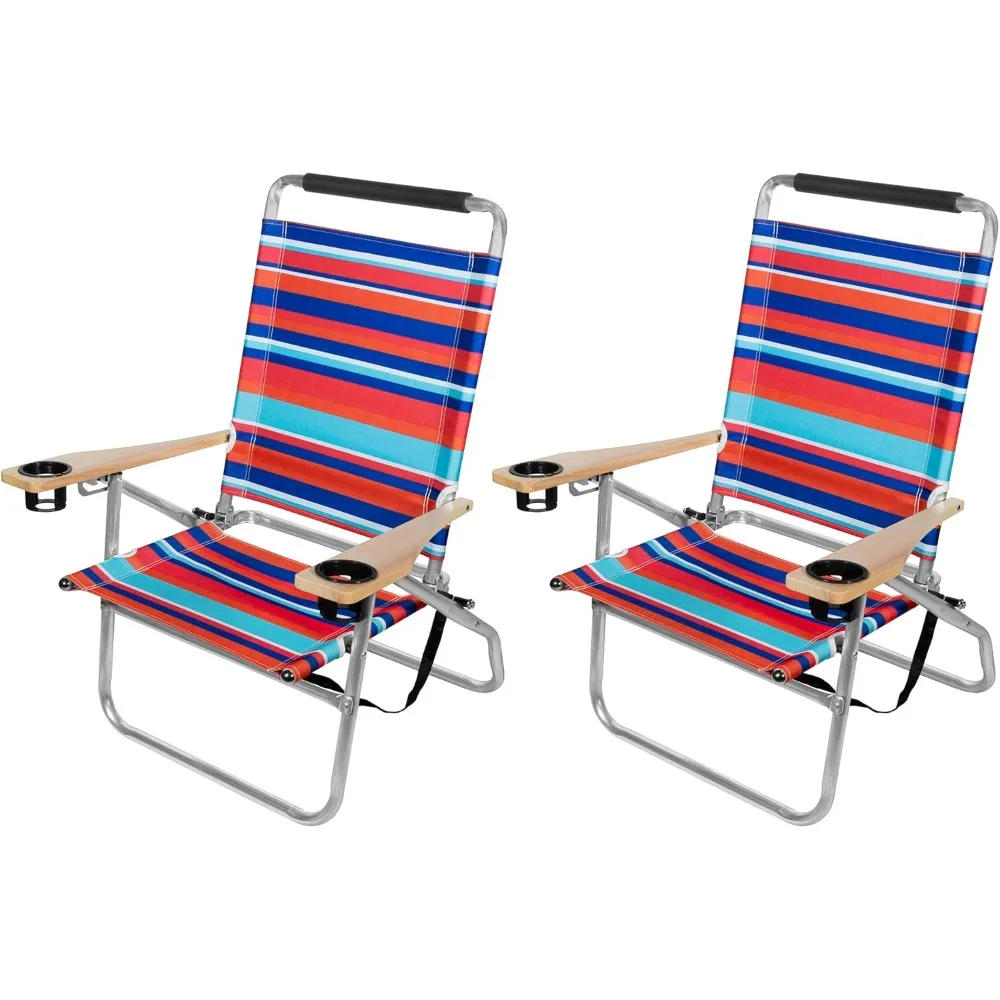 

Foldable Beach Chairs with Reclining Backrests, Cupholders & Carrying Strap, Multicolor Stripe (2-Pack)