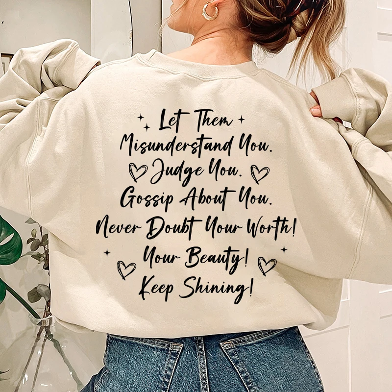 Let Them Misunderstand You Letter Print Sweatshirt for Women Long Sleeves Crew Neck Graphic Pullovers Oversized Sweatshirts