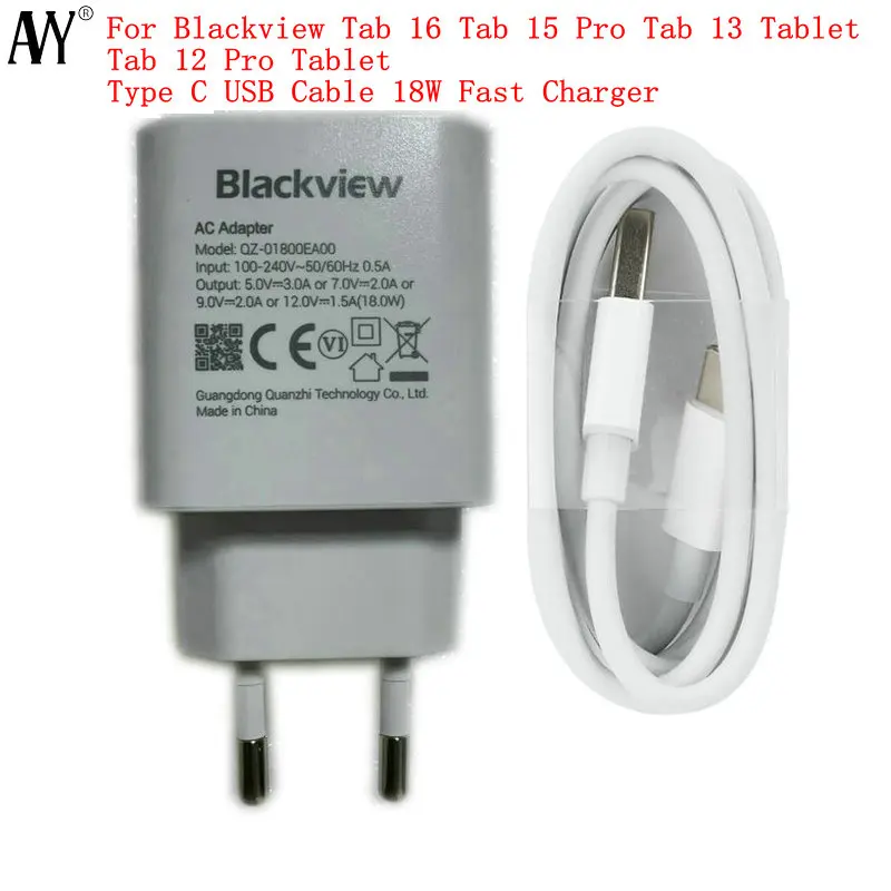 Adaptador de energia para blackview tab 16 tab 15 pro tab 13 tab 12 pro tablet original 18w viagem carregador rápido plugue da ue tipo c cabo usb