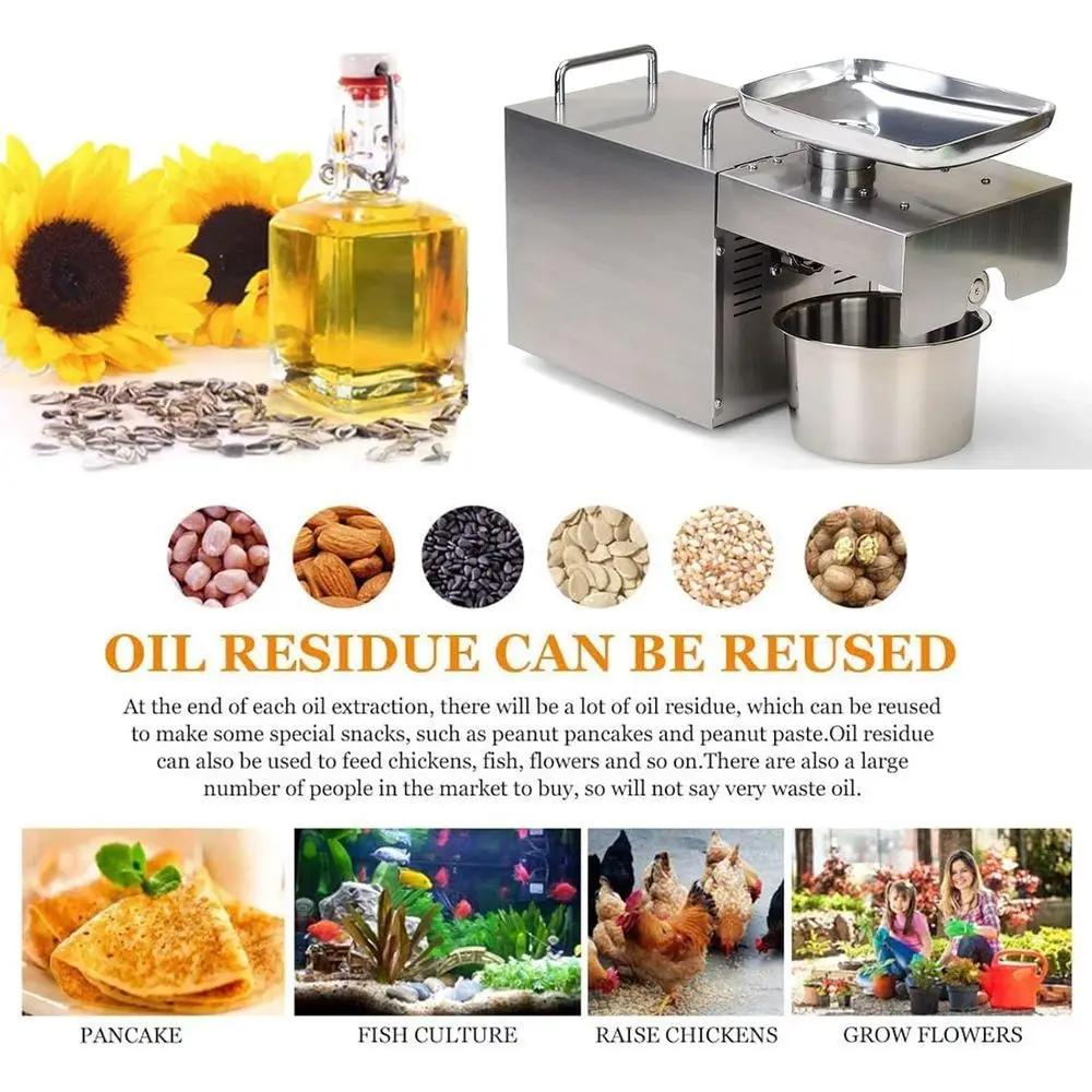 เครื่องสกัดน้ำมันผลไม้เหล็กอัตโนมัติสำหรับบ้านและธุรกิจ - 3-6 กก./ชม., 110V