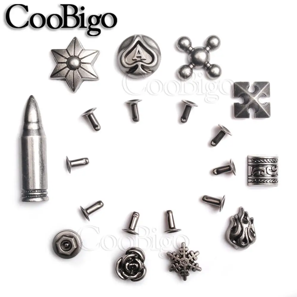 Concho Rivets Studs Spikes Tacks for Leather Decor Bag Belt Clothes Shoes DIY Craft Accessories Rose Bullet Snowflake 10 Sets