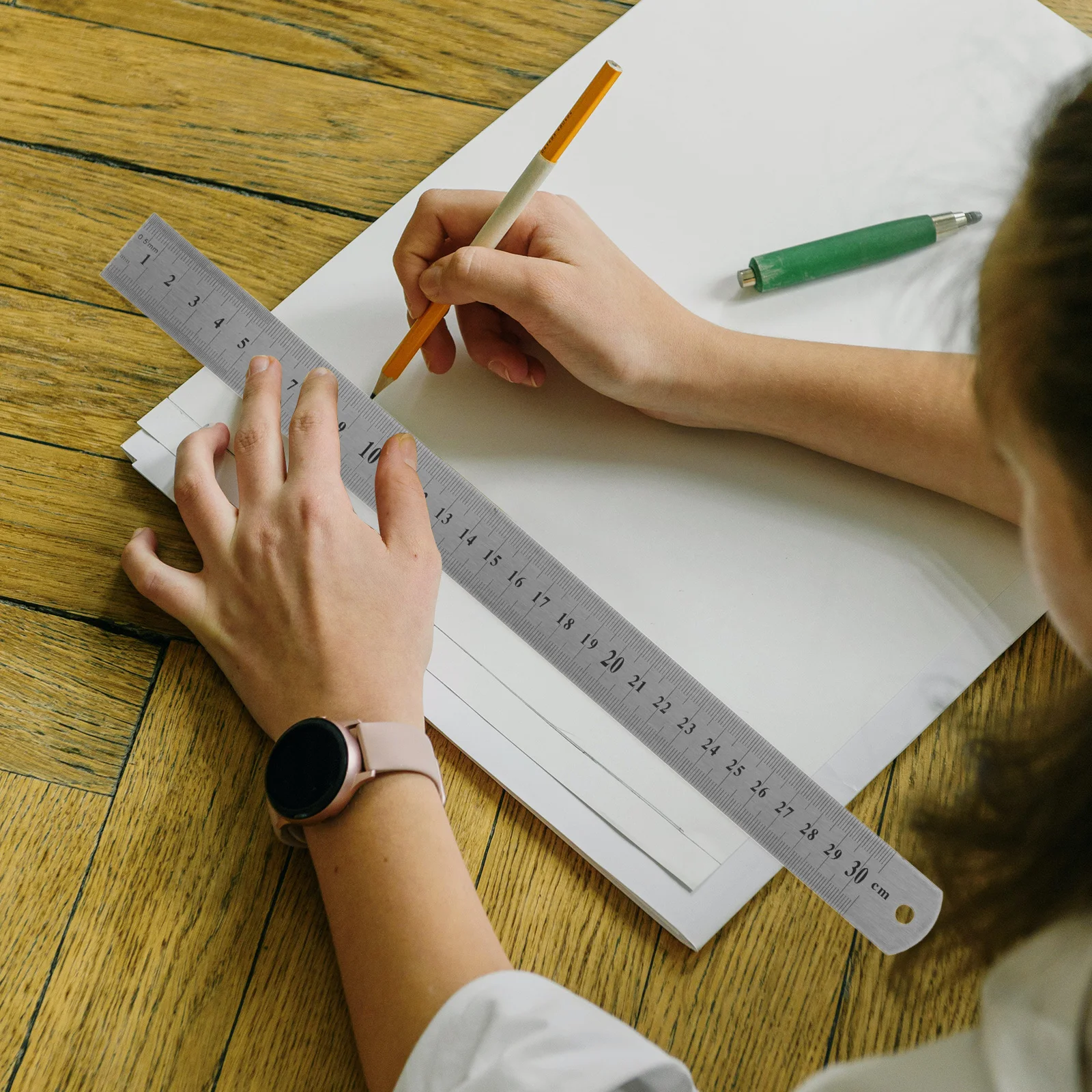 

2pcs Metal Ruler Double-Sided Scale Steel Straight Edge For Architecture Engineering Drawing Measuring Tool Office Supply