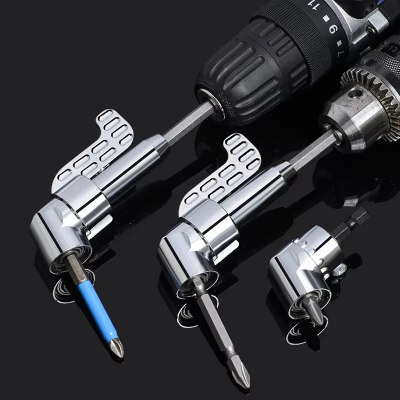 Right Angle Drill Attachment,105 Degree Right Angle Drill Bit Adapter,Angled Screwdriver for Tight Space (LONG&SHORT)-Silver