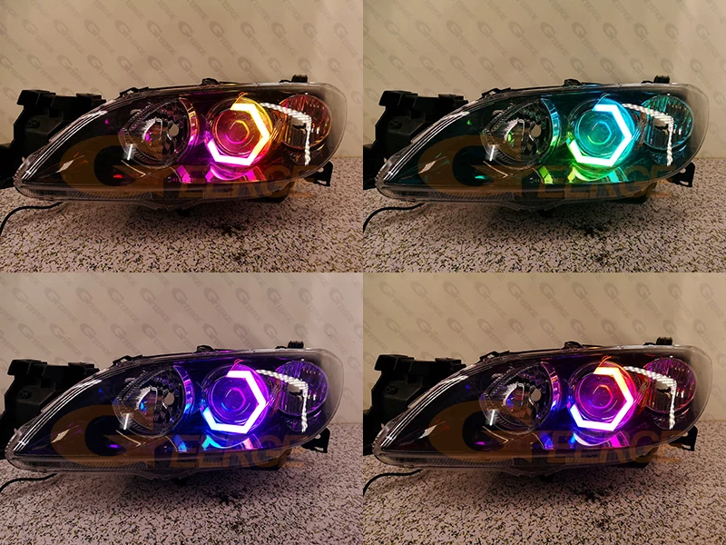 For Mazda 3 Mazda3 BK BL Speed Mazdaspeed Multi Color RGB Led Angel Eyes Hex Halo Rings Dynamic Sequential Turn Signal Light DRL