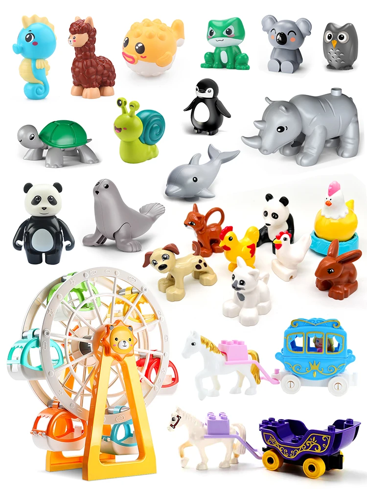 Tier-Buchstaben-Bausteine Bär Panda Elefant Giraffe Schaf Huhn Kompatibel mit Duplo Lernspielzeug Kindergeschenk – Detail 1