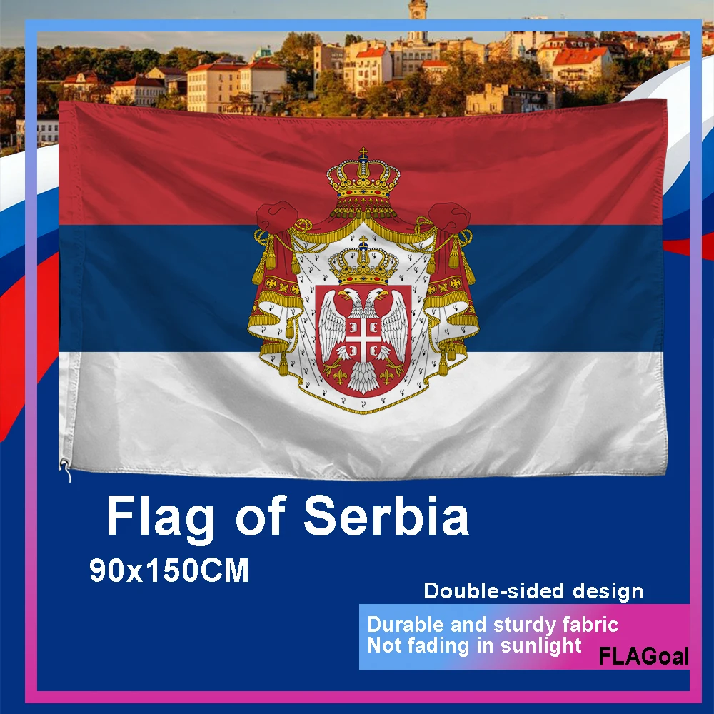 FLAGoal 3X5FT Printed polyester Serbian flag, decorative banners that can be hung: yards, lawns, and gardens