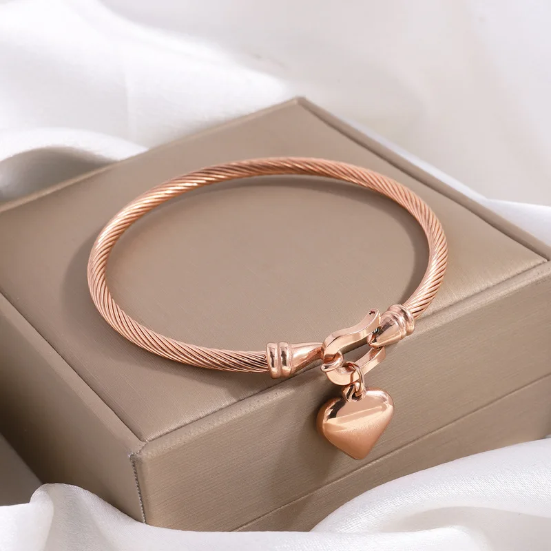 European Original New Crystal Heart Shape Charm cross stainless steel Bracelets Bangles Jewelry Gift For Women