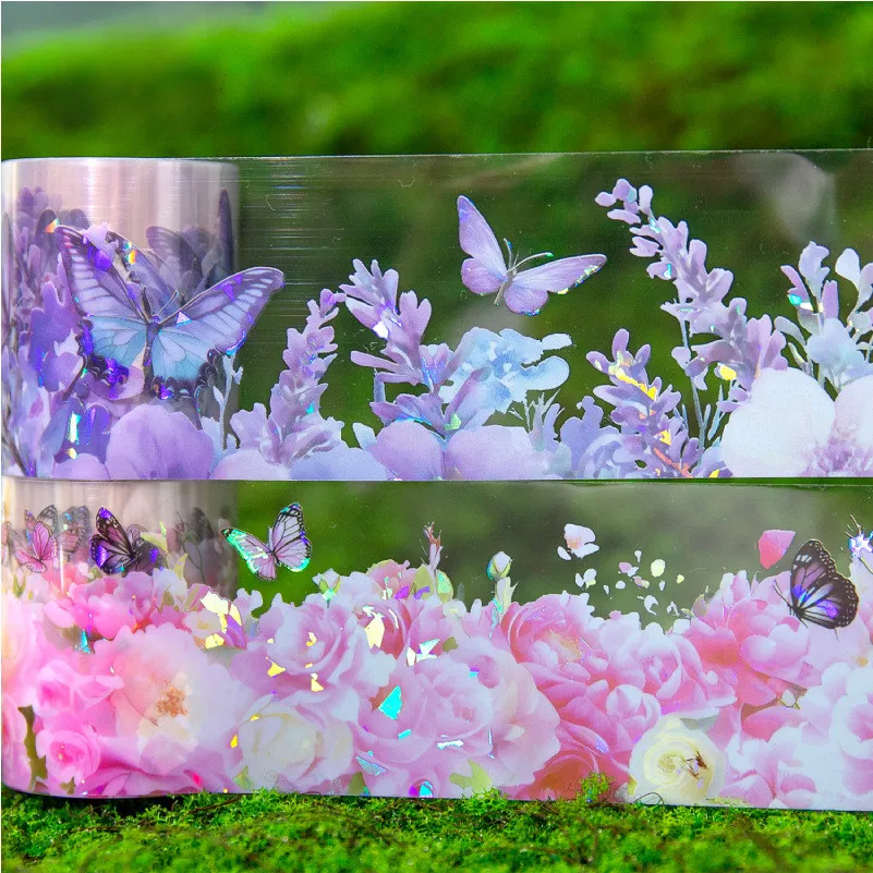 Journamm 50mm*2m PET Tapes Flowers Butterflies Series Shell Light Collage Junk Journal DIY Scrapbooking Supplies Decor Tape