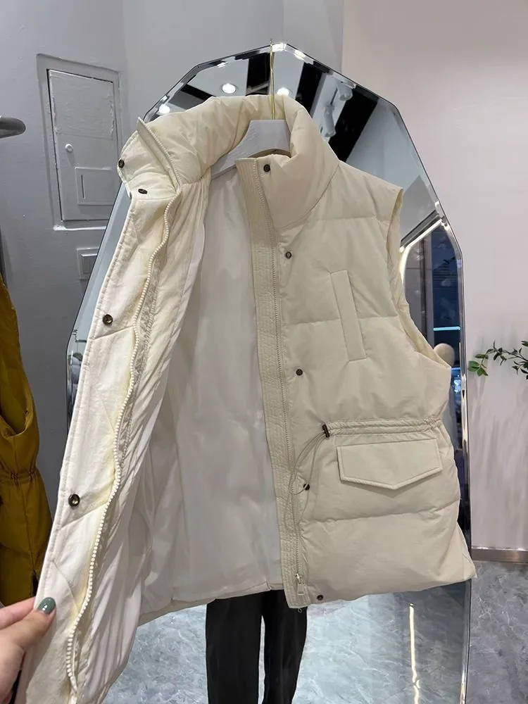 Frauen Weste 2023 Neue Herbst Winter Koreanische Taille Ärmel Unten Baumwolle Westen Weibliche Parkas Warme Weste Damen Jacken Tops