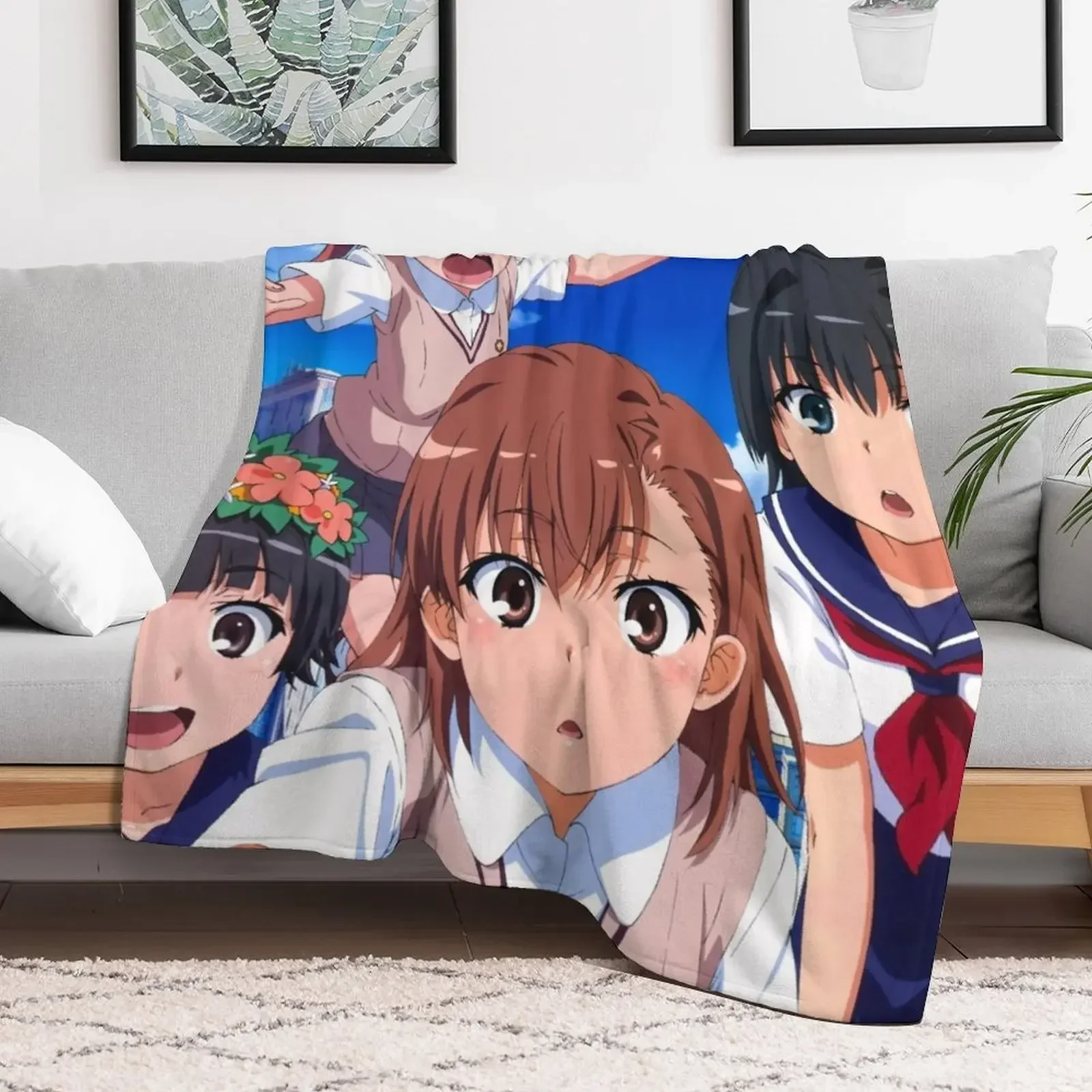 Toaru Kagaku - Misaka Mikoto, Shirai Kuroko, Saten Ruiko, Uiharu Kazari Throw Blanket Summer Cute Plaid Blankets