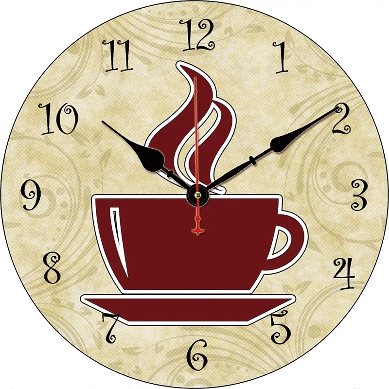 Vintage Coffee Custom Clock Round Digital Wall Clock Large Silent Clock Family Lovers Friends Gifts Wall Home Bedroom Decorative