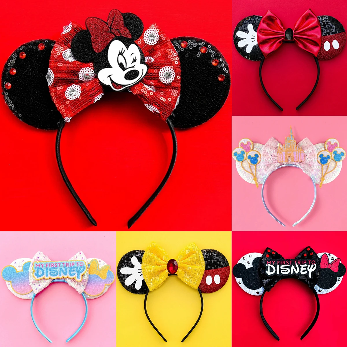 Bandeaux de sauna avec oreilles de Minnie Mouse pour filles, bandeaux Disney, nœuds à paillettes pour femmes, accessoires pour cheveux, vêtements de