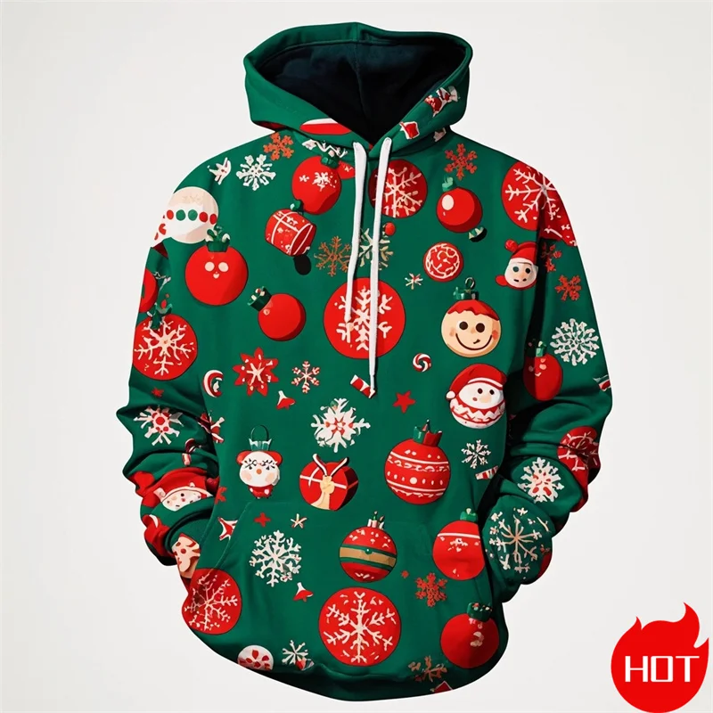 

Winter Fashion 3D Christmas Ornament Printing Hoodies For Men Santa Claus Graphic Hooded Hoody Vintage Sweatshirts Mens Pullover