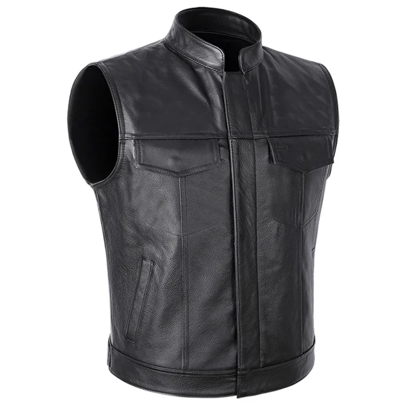 Autumn Winter Men's Faux Leather Waistcoat Classical Men Stand Collar Motorcycle Biker Leather Vest Stylish Clothing