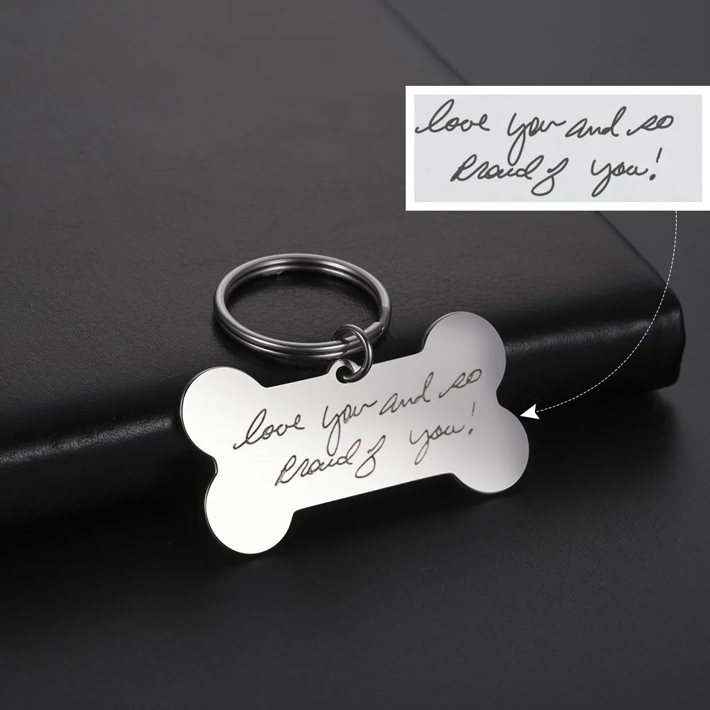 3UMeter Custom Name Stainless Seel Keychain Dog Bone Pattern Pendant Necklace Laser Lettering Tag Personalized Souvenir Gift