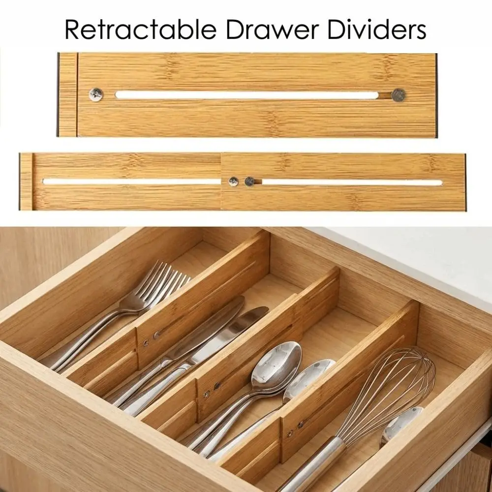 

Bamboo Retractable Drawer Dividers Secure Fit Creative Adjustable Partition Board Eco-friendly Punch-free