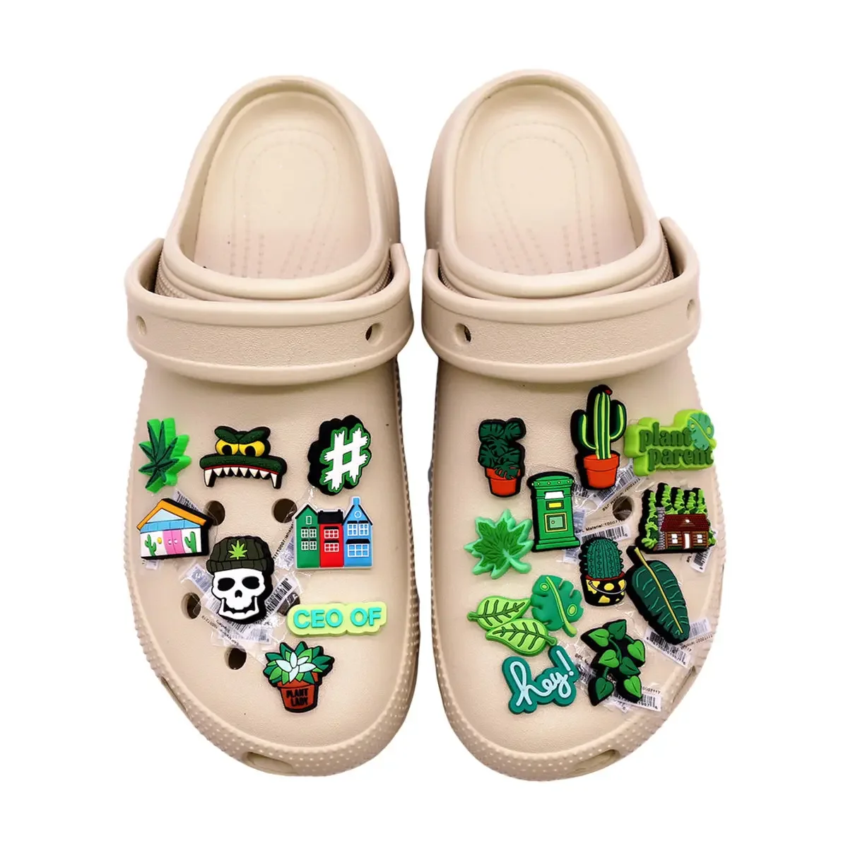 Accesorios originales de PVC para zapatos, plantas verdes, Pothos, hojas de plátano, formas de calavera, zapatilla de diseñador, decoraciones con hebilla superior, 1 Uds.