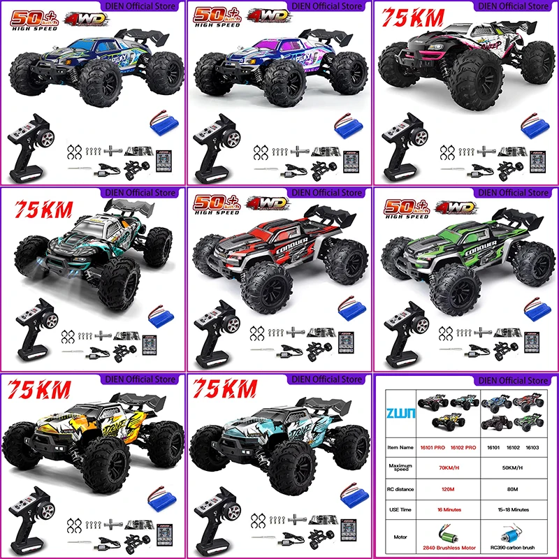 1:16 75KM/H o 50KM/H 4WD RC Auto con telecomando a LED Monster Truck Drift ad alta velocità per bambini Vs Wltoys 144001   Giocattoli