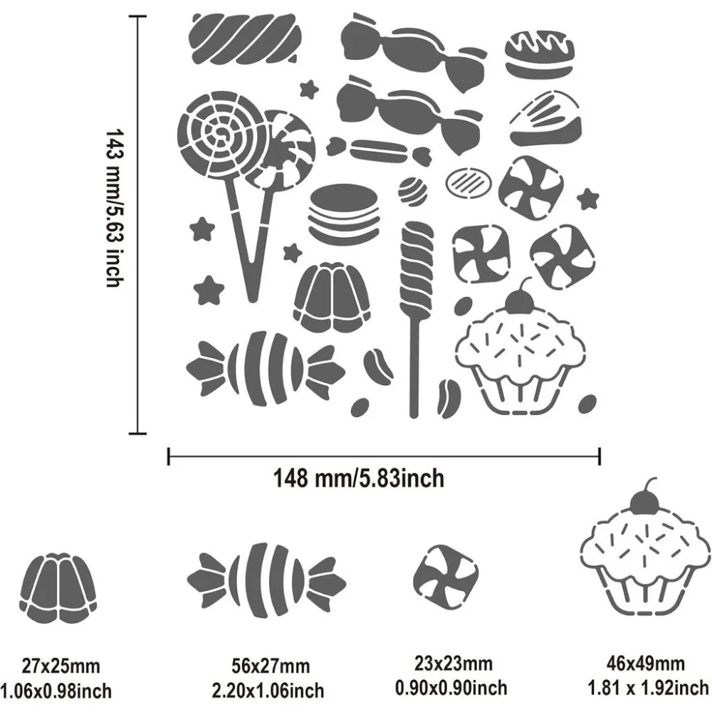 Pattern Metal Stencil Square Stainless Steel Lollipops Cupcakes Template Stencil for Scrapbooking Engraving Pyrography Journal