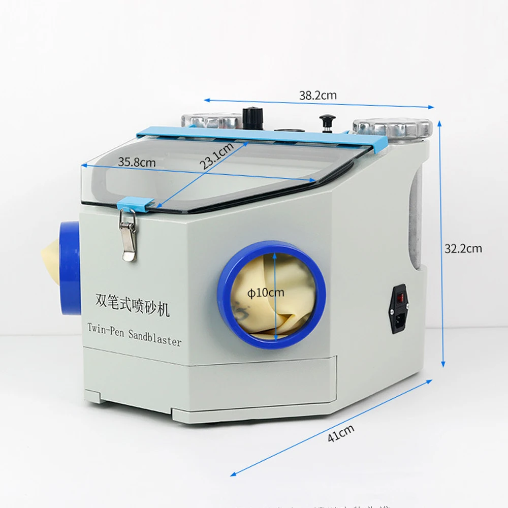 Dental Lab Twin Pen Sandblaster Two Tanks LED Lamp Sand Blaster with Drawers for Denture Polishing Equipment