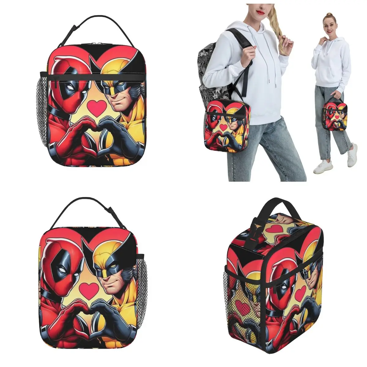 Deadpool e Wolvierine Best Friends borse per il pranzo isolate contenitore per il pranzo portatile borsa termica Tote Lunch Box School Travel Men