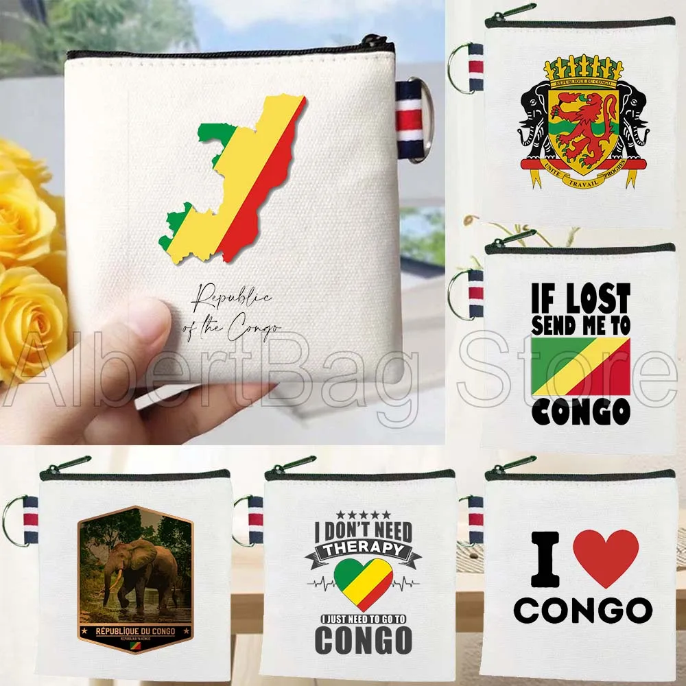 

Republic Congo Map Flag Birthday Gift Canvas Key Coin Purse Small Square Cotton Bags Storage Card Wallets Holders Zipper Pouch