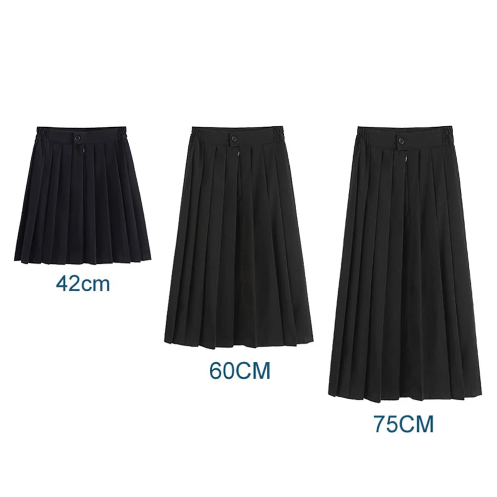 Japanese Student Girls Skirt School Uniform Solid Color Suit Pleated Skirt Short/Middle/Long High School Elastic Waist Dress