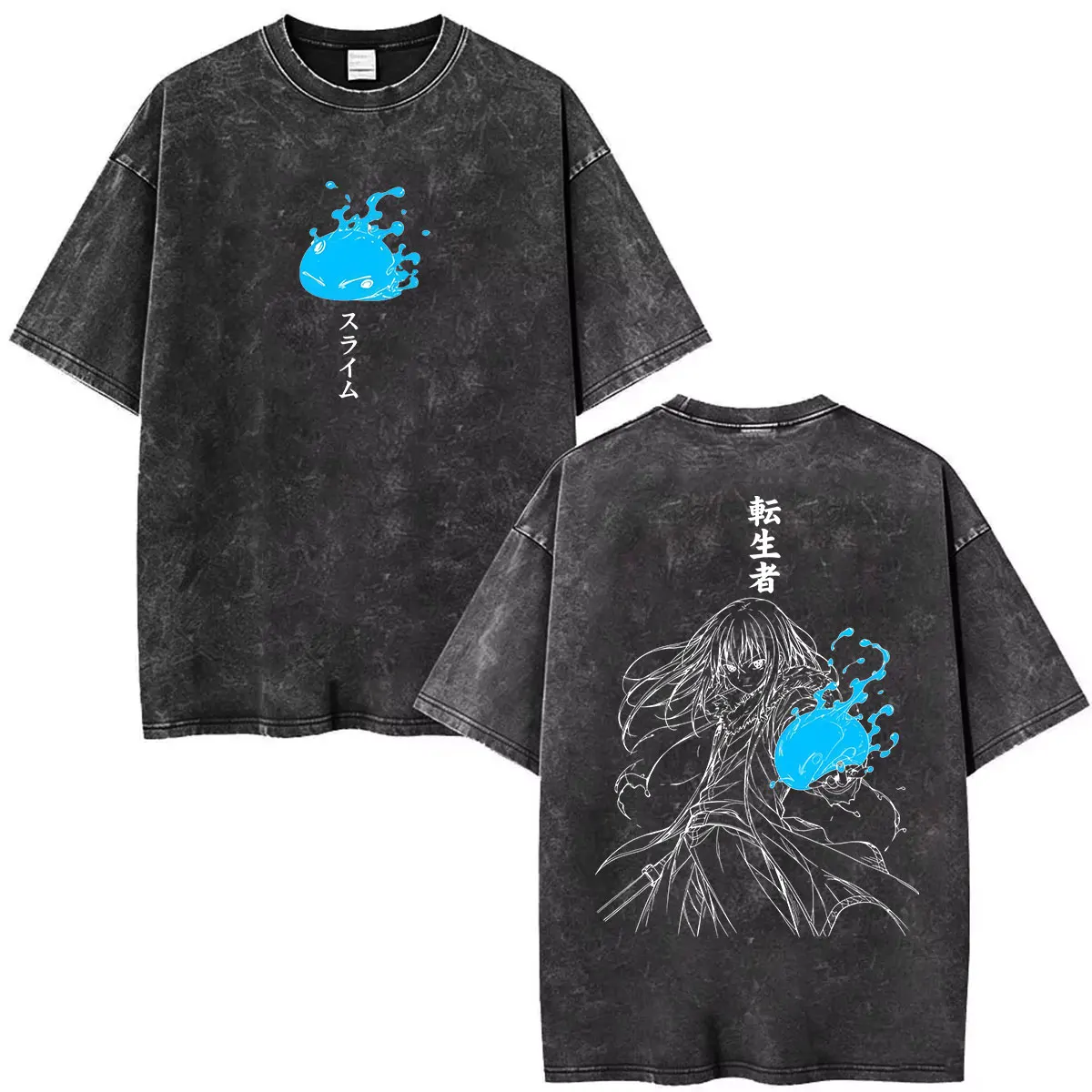 Anime Rimuru Tempest Reincarnated Vintage Washed T Shirt Men's Women Summer Oversized Cotton T-shirts Harajuku Clothing T-shirt