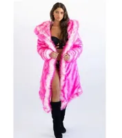 Faux Fur Coat Women Long Jacket Hoodie Halloween Cosplay Costumes Colorful LED Warm Fluffy Light Up Party Dance Overcoat 6